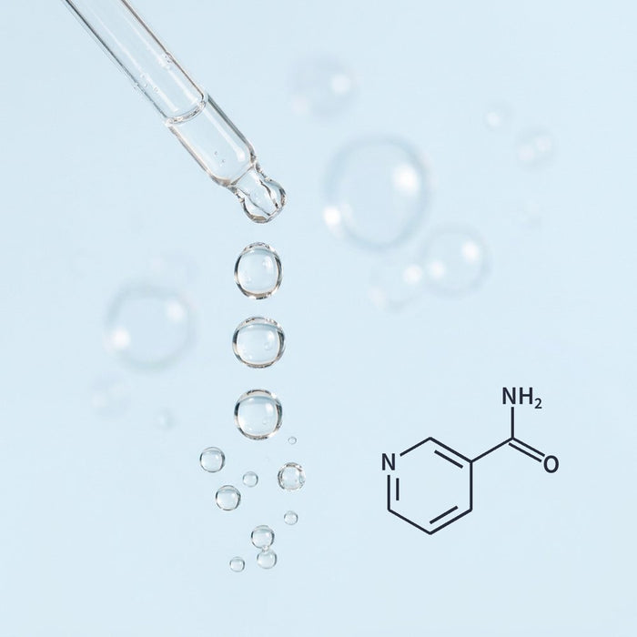 Pipette et gouttes, formule de la niacinamide