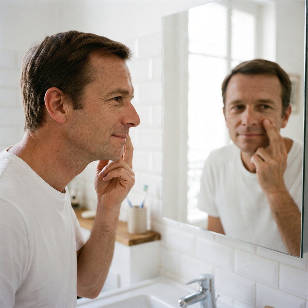 Homme le matin devant son miroir